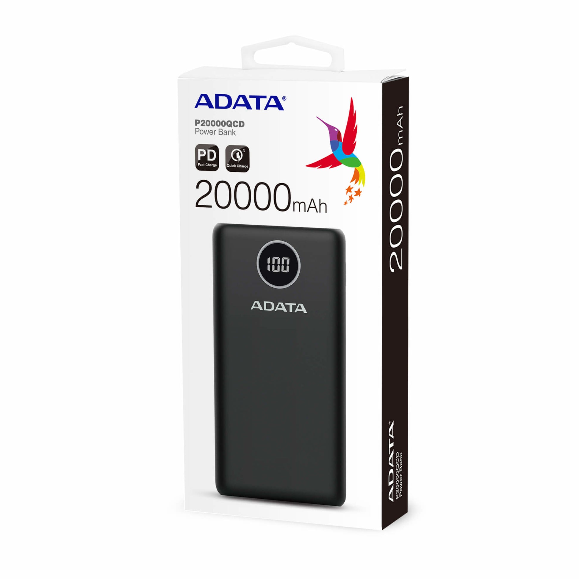 ADATA Powerbank 20000 mAh, PD 18 W, 2× USB-A, 1× USB-C, für Smartphones, Schwarz