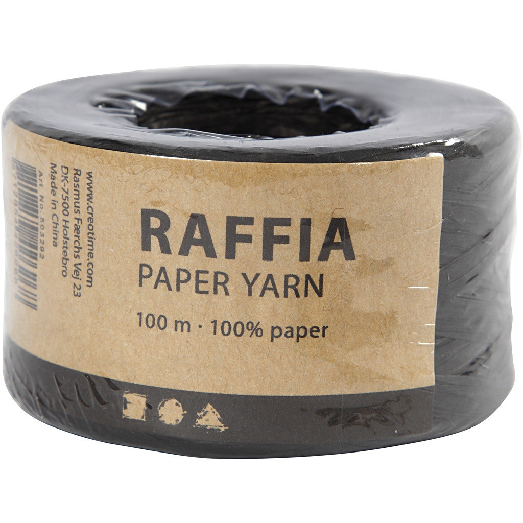 Creativ Company Geschenkband Raffiabast, Schwarz – 8 mm × 100 m