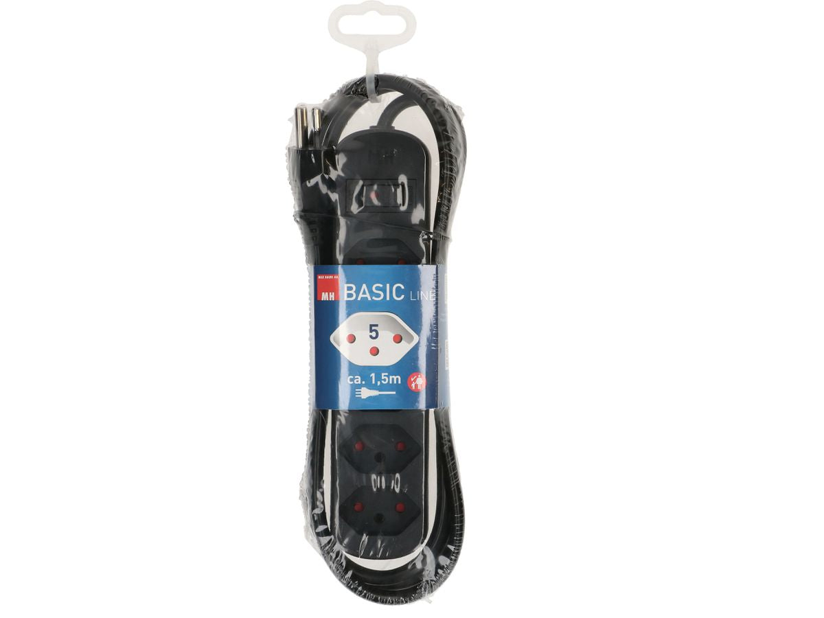 Max Hauri AG Max Hauri Basic-Line Steckdosenleiste, 5×T13, mit Schalter, 1,5 m, Kinderschutz, Überstromschutz – schwarz