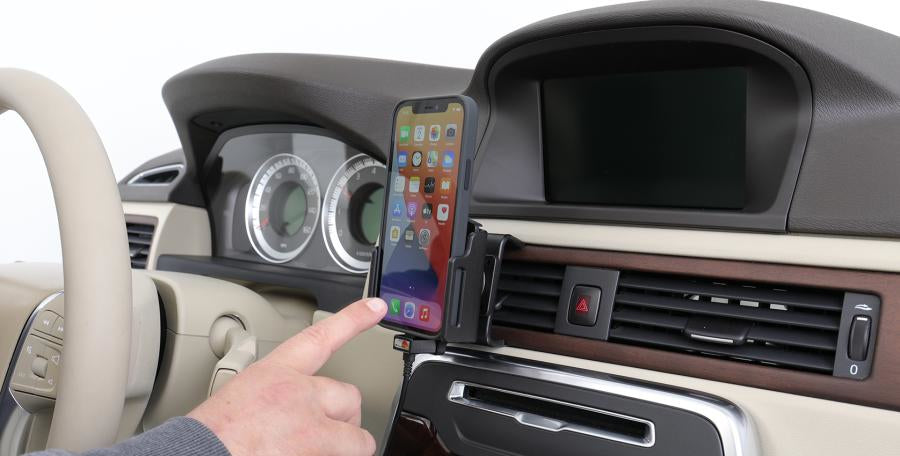 Brodit Auto-Halterung, Lüftungsmontage mit Ladefunktion (5/9/12 V) – für iPhone 12 Serie – Schwarz