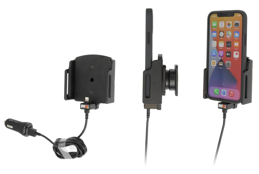 Brodit Auto-Halterung, Lüftungsmontage mit Ladefunktion (5/9/12 V) – für iPhone 12 Serie – Schwarz