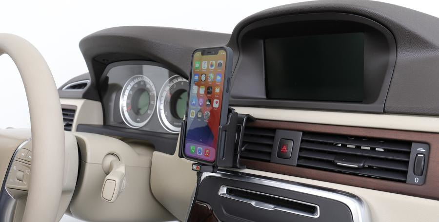 Brodit Auto-Halterung, Lüftungsmontage mit Ladefunktion (5/9/12 V) – für iPhone 12 Serie – Schwarz