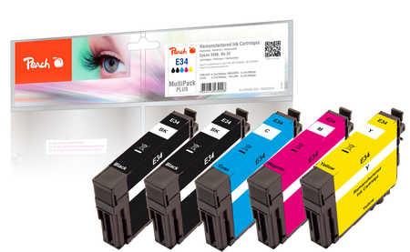 Peach Tintenpatronen-Multipack Nr. 34, CMYK, 5er-Pack – für Epson WorkForce Pro WF-3700 Serie, WF-3720 und andere