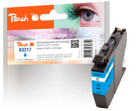 Peach LC-3217C Cyan Tintenpatrone (Kompatibel) – 550 Seiten – für Brother MFCJ 5330 DW/5330 DW XL/5335 DW …