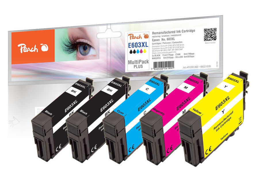 Peach E603XL Tintenpatronen-Multipack, Schwarz/Cyan/Magenta/Gelb (Kompatibel)