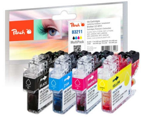 Peach LC-3211 Tintenpatronen-Multipack, Schwarz/Cyan/Magenta/Gelb (Kompatibel) – für Brother DCPJ 572/770/772