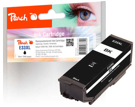 Peach 33XL Schwarze Tintenpatrone (Kompatibel) – 640 Seiten – für Epson XP-530/XP-540/XP-630 …