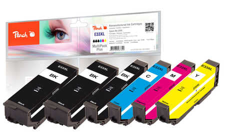 Peach 33XL Tintenpatronen-Multipack, Schwarz/Cyan/Magenta/Gelb (Kompatibel) – für Epson XP-530/XP-540 …