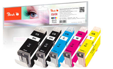 Peach Tintenpatronen-Multipack PGI-5/CLI-8, 5er-Pack, kompatibel – für Canon Pixma IP 4200, IP 4500 und andere