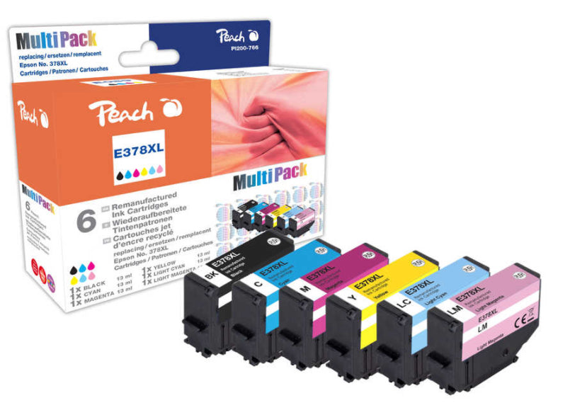 Peach Tintenpatronen-Multipack T3798 (378XL), XL, 6×13 ml, kompatibel – für Epson XP-8000, XP-8005, XP-8500 usw.