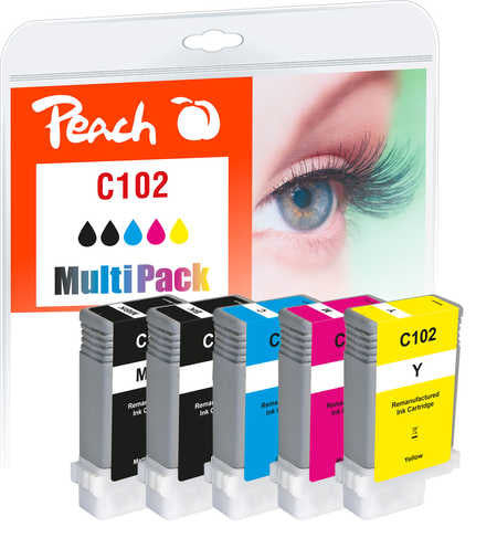 Peach Tintenpatronen-Multipack PFI-102, 5×130 ml – für Canon imagePROGRAF iPF 500/510/510 plus und andere