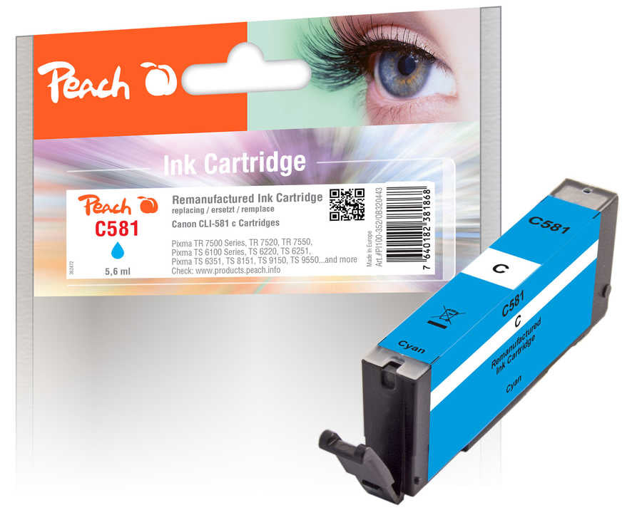 Peach CLI-581 Cyan Tintenpatrone (Kompatibel) – 5,6 ml – für Canon Pixma TR 7500/7520/7550 …