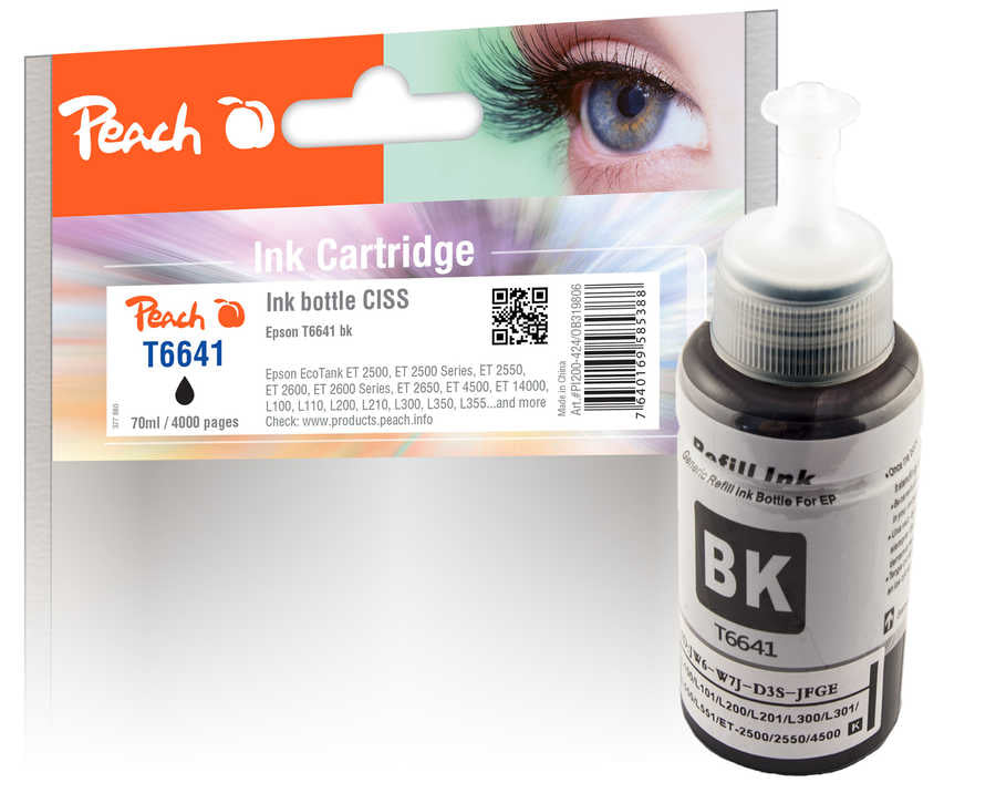 Peach T6641 Schwarz Tintenpatrone (Kompatibel) – 4'000 Seiten – für Epson ET-14000/ET-2500, L 100/L 200 …
