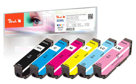 Peach Tintenpatronen-Multipack 24XL, XL, 6er-Pack – für Epson Expression Photo XP-55, XP-750, XP-760 und andere