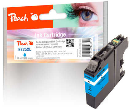 Peach LC-225XL Cyan Tintenpatrone (Kompatibel) – 1'200 Seiten – für Brother DCP-J4120, MFC-J4420, MFC-J5620
