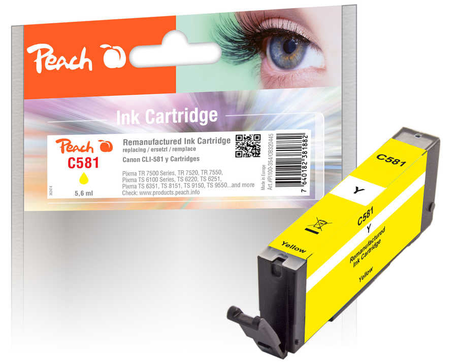 Peach CLI-581 Gelb Tintenpatrone (Kompatibel) – 5,6 ml – für Canon Pixma TR 7500, TS 6100, TS 8200 …