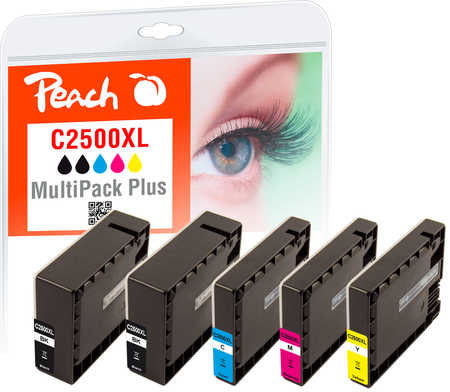 Peach PGI-2500XL Tintenpatronen-Multipack, Schwarz/Cyan/Magenta/Gelb (Kompatibel) – für Canon Maxify MB 5000 Serie