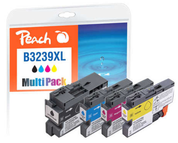 Peach Tintenpatronen-Multipack LC-3239XL, CMYK, XL, 4er-Pack – für Brother HLJ 6000 DW, MFCJ 5945 DW und andere