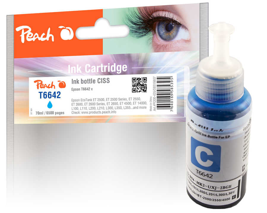 Peach T6642 Cyan Tintenpatrone (Kompatibel) – 6'500 Seiten – für Epson EcoTank ET-2500/ET-2600/ET-3600