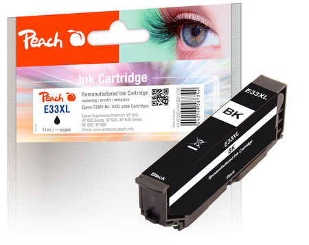 Peach 33XL Foto-Schwarz Tintenpatrone (Kompatibel) – 11 ml – für Epson Expression Premium XP-530/XP-540/XP-630