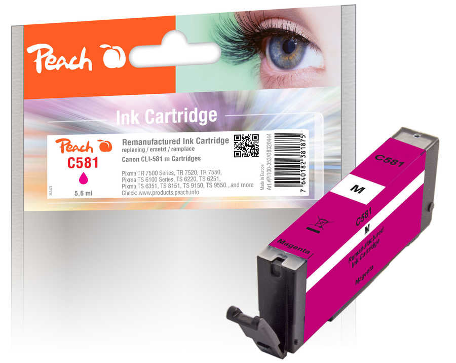 Peach CLI-581 Magenta Tintenpatrone (Kompatibel) – 5,5 ml – für Canon Pixma TR 7500 Serie, TS 6100 Serie