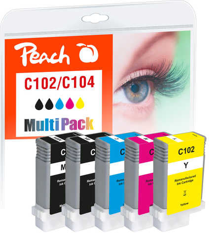 Peach Tintenpatronen-Multipack, 5×130 ml, kompatibel – für Canon imagePROGRAF IPF 500, 510, 510 plus und andere