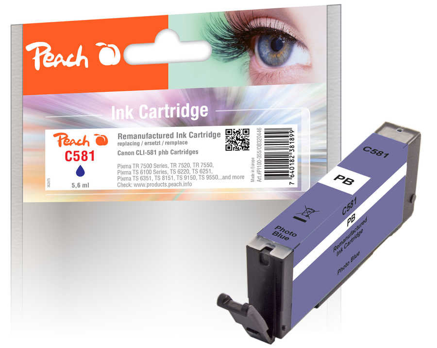 Peach CLI-581 Foto-Blau Tintenpatrone (Kompatibel) – 5,6 ml – für Canon Pixma TS 8100 Serie/TS 8120/TS 8150…