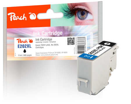 Peach 202XL Foto-Schwarz Tintenpatrone (Kompatibel) – 800 Seiten – für Epson XP-6000/6005/6100 …