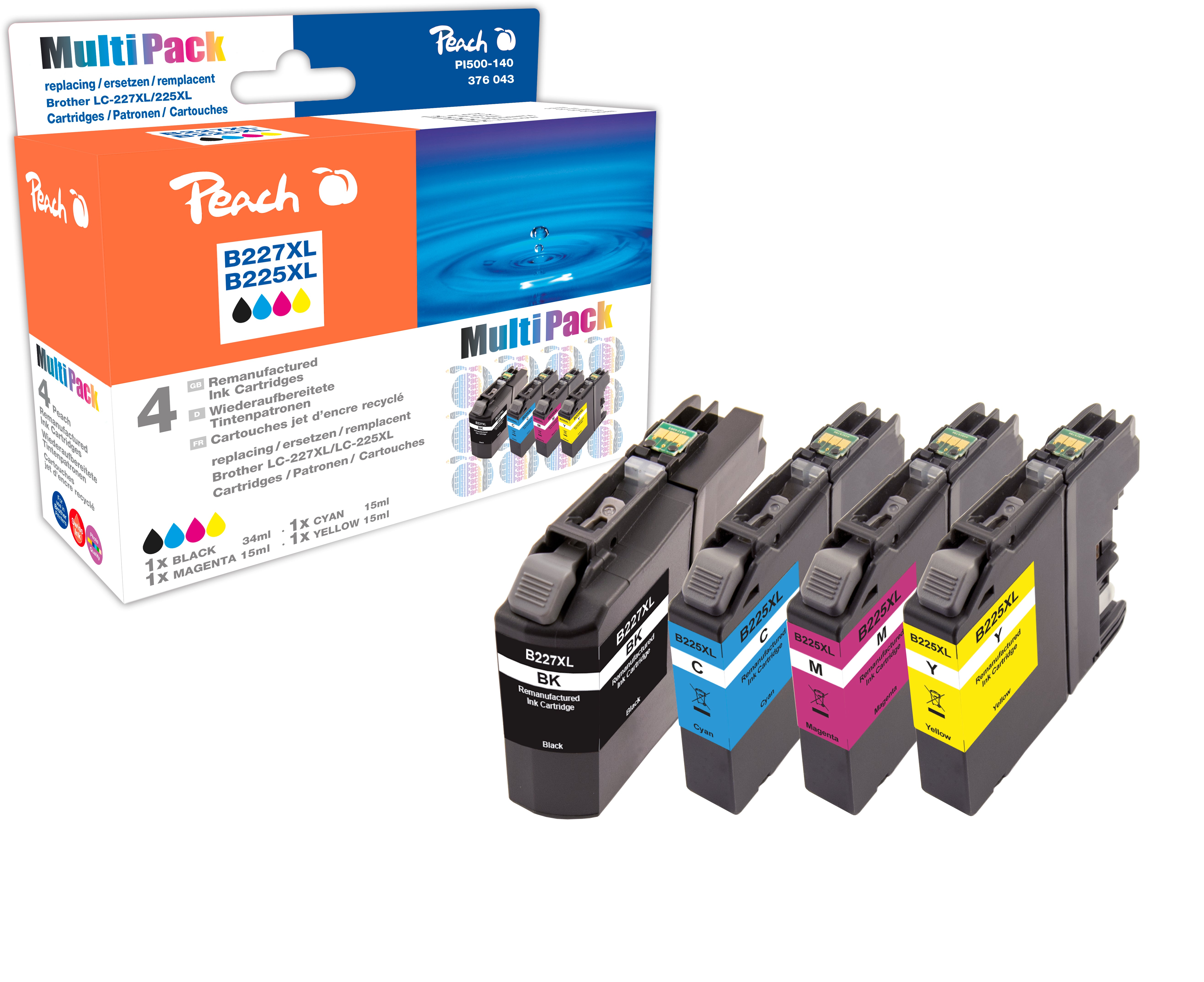 Peach Tintenpatronen-Multipack, CMYK, 4er-Pack – für Brother DCPJ 4120 DW, MFCJ 4420 DW, MFCJ 4425 DW und andere
