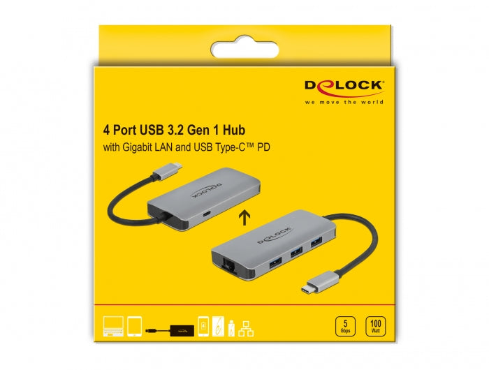 DeLOCK 63252 Multiport-Adapter – USB-C, 3× USB-A, GbE, für Windows/Mac