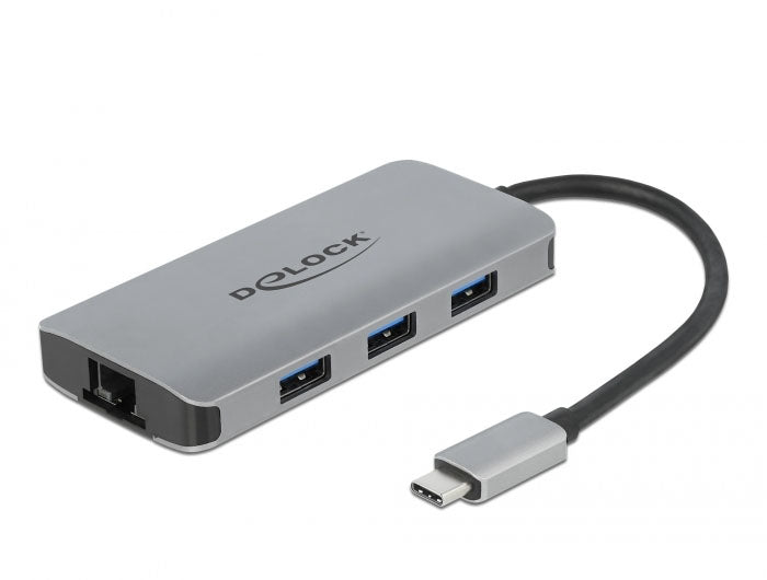 DeLOCK 63252 Multiport-Adapter – USB-C, 3× USB-A, GbE, für Windows/Mac