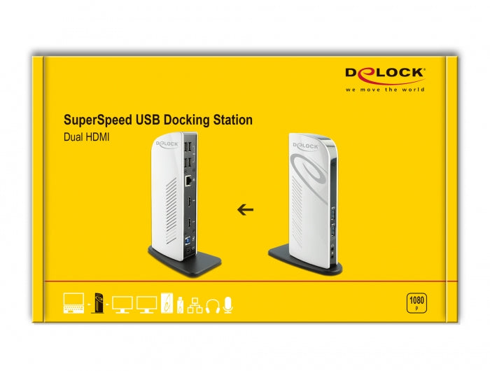 DeLOCK 87771 Dockingstation – USB-A, 2× HDMI, 6× USB-A, GbE, 3,5 mm Audio, für Windows/Mac