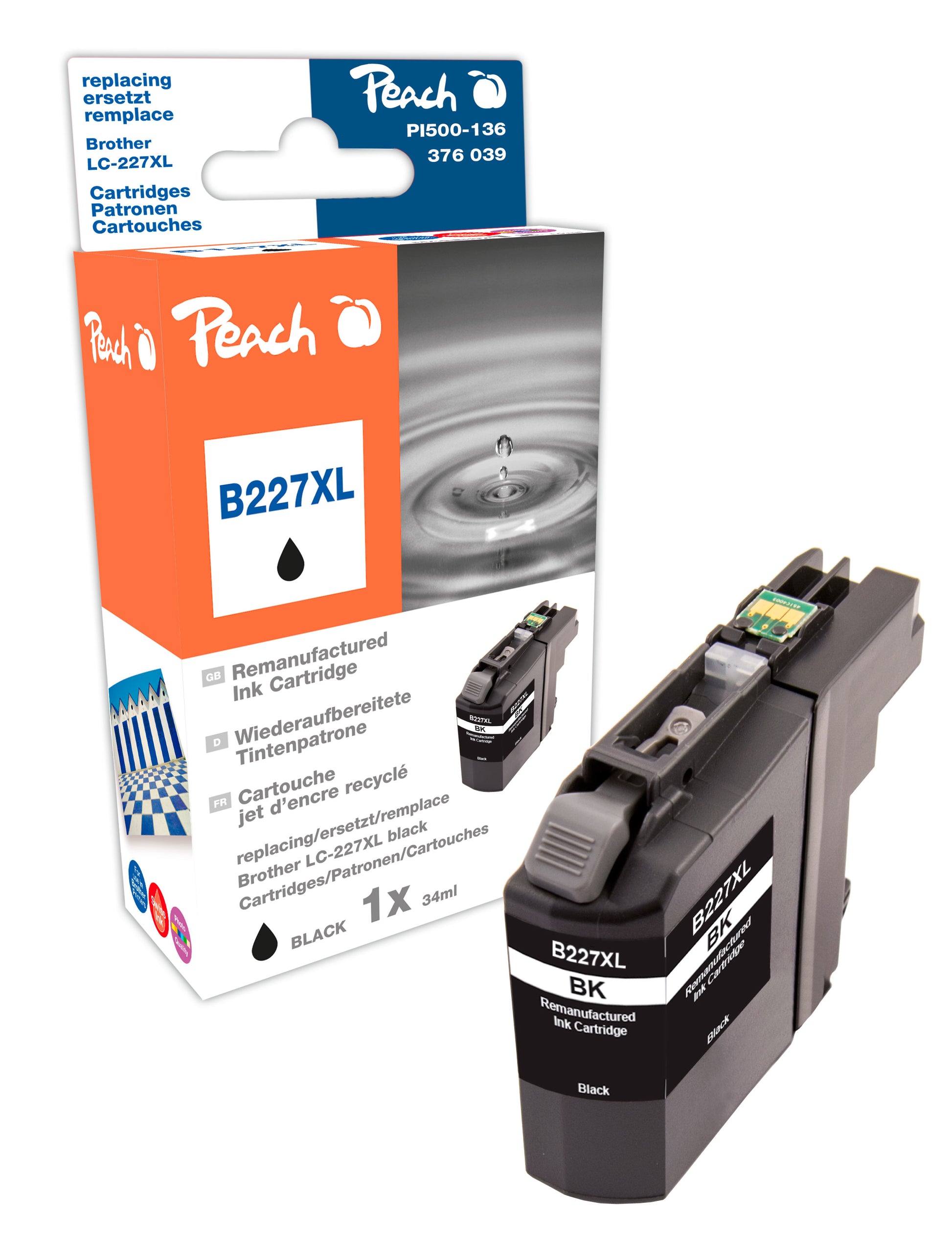Peach LC-227XL Schwarz Tintenpatrone (Kompatibel) – für Brother DCPJ 4120 DW, MFCJ 4420/4425/4620/4625 DW
