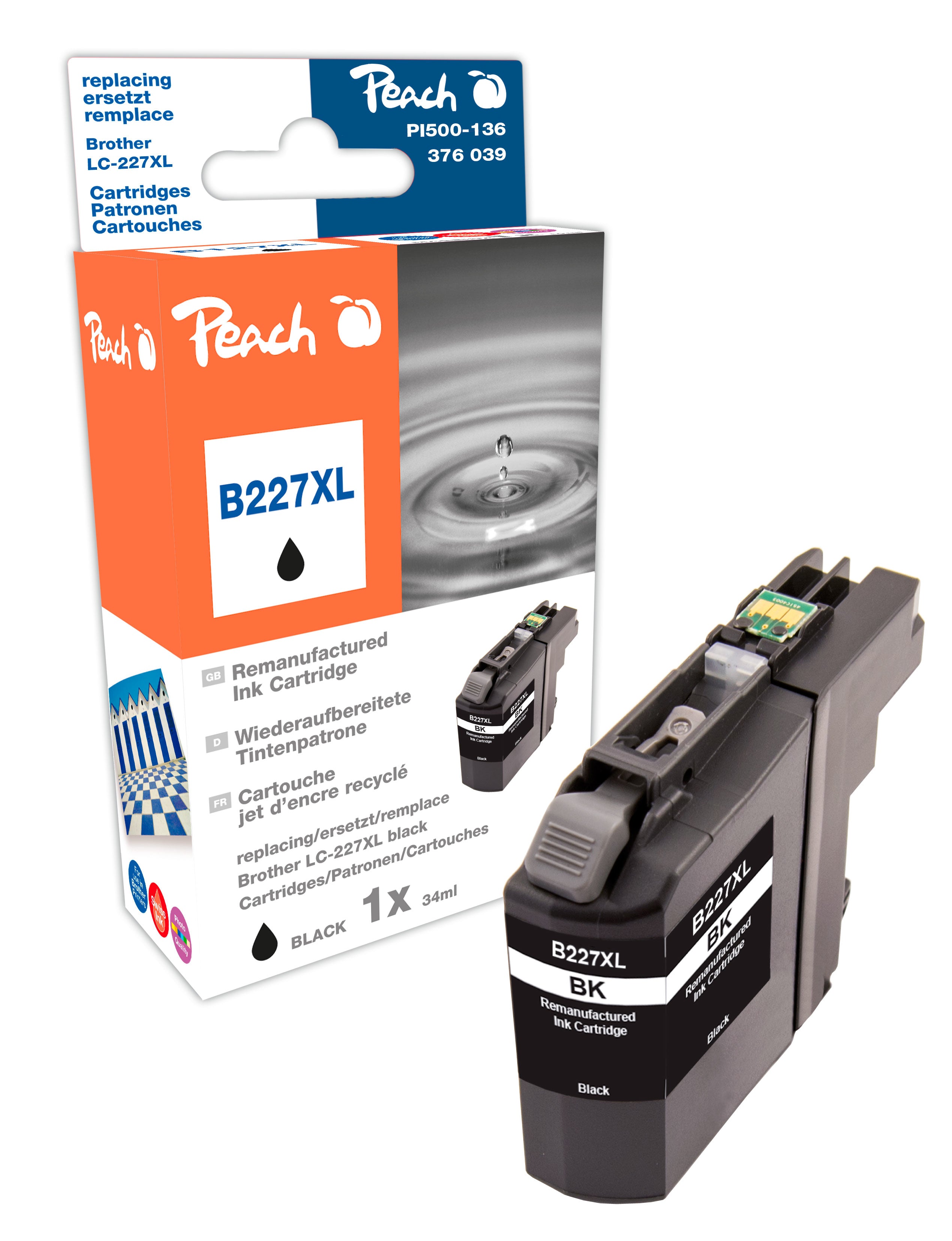Peach LC-227XL Schwarz Tintenpatrone (Kompatibel) – für Brother DCPJ 4120 DW, MFCJ 4420/4425/4620/4625 DW