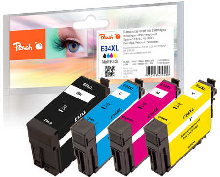 Peach Tintenpatronen-Multipack, CMYK, XL, kompatibel – für Epson WorkForce Pro WF-3700/3720/3725 und andere