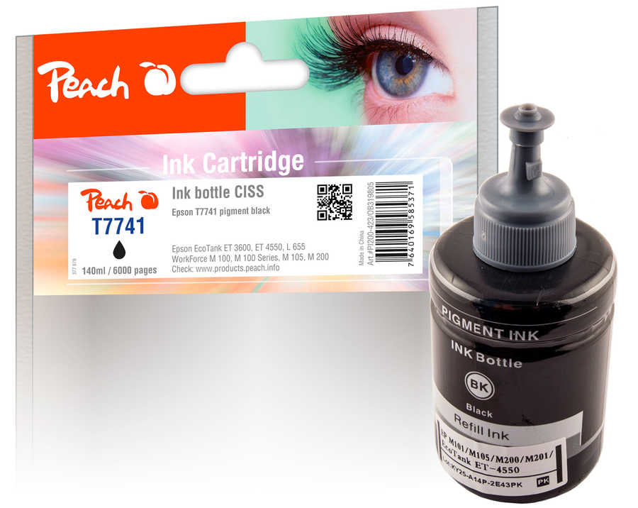 Peach T7741 Schwarz Tintenpatrone (Kompatibel) – 6'000 Seiten – für Epson EcoTank ET-3600/ET-4550/ET-16500, …
