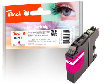 Peach LC-225XL Magenta Tintenpatrone (Kompatibel) – 1'200 Seiten – für Brother MFCJ 4420/4425 … – LC-225XLM
