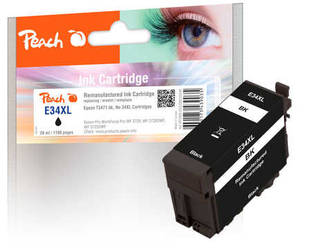Peach E34XL Schwarz Tintenpatrone (Kompatibel) – 1'100 Seiten – für Epson WorkForce Pro WF-3700 Serie