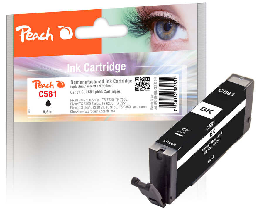 Peach CLI-581 Foto-Schwarz Tintenpatrone (Kompatibel) – 5,6 ml – für Canon Pixma TR 7500 Serie