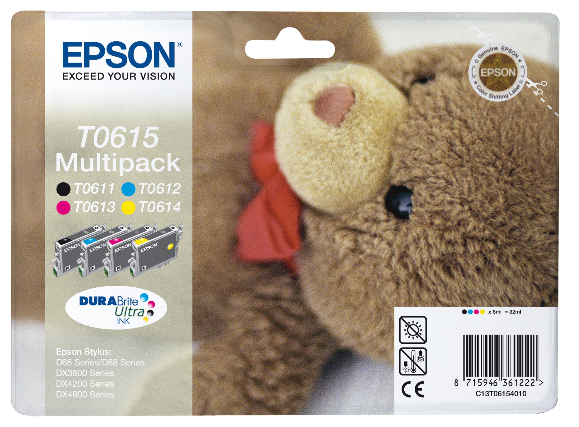 Epson Tintenpatronen-Multipack T0615, CMYK, 250 Seiten, 4er-Pack