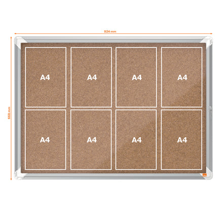 Nobo Schaukasten Premium Plus, 8 × A4 – Aluminium, ESG-Glas, Innenbereich, 92,4 × 66,8 × 4,3 cm