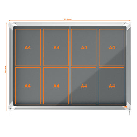 Nobo Schaukasten Premium Plus, 8 × A4 – Aluminium, ESG-Glas, abschliessbar, 92,5 × 66,8 × 6,3 cm