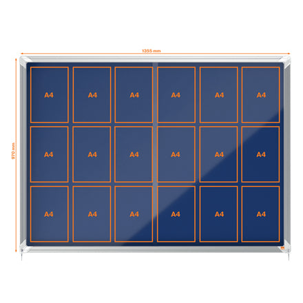 Nobo Schaukasten Premium Plus, 18 × A4 – Aluminium, ESG-Glas, abschliessbar, Innenbereich, 135,5 × 97 × 6,3 cm