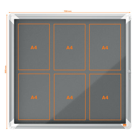 Nobo Schaukasten Premium Plus, 6 × A4 – Aluminium, ESG-Glas, Innenbereich, 70,9 × 66,8 × 4,3 cm