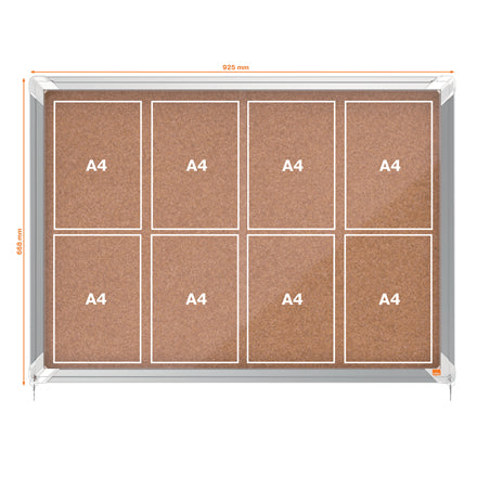 Nobo Schaukasten Premium Plus, 8 × A4 – Aluminium, Sicherheitsglas, abschliessbar, 92,5 × 66,8 × 6,3 cm