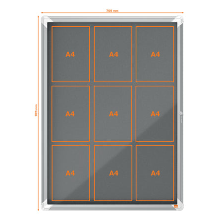 Nobo Schaukasten Premium Plus, 9 × A4 – Aluminium, Glas, abschliessbar, Innenbereich, 70,9 × 97 × 4,3 cm