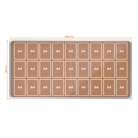 Nobo Schaukasten Premium Plus, 27 × A4 – Aluminium, 4 mm Sicherheitsglas, abschliessbar, Innenbereich