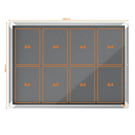 Nobo Schaukasten Premium Plus, 8 × A4 – Aluminium, Glas, abschliessbar, Innenbereich, 92,4 × 66,8 × 4,3 cm