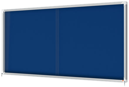 Nobo Schaukasten Premium Plus – Filz-Rückwand, Blau, inkl. Befestigungsmaterial & 2 Schlüssel, Schiebetür, 4 mm Sicherheitsglas