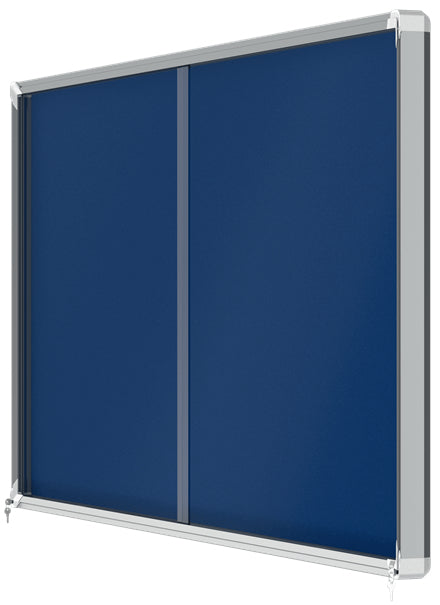 Nobo Schaukasten Premium Plus – Filz-Rückwand, Blau, inkl. Befestigungsmaterial & 2 Schlüssel, Schiebetür, 4 mm Sicherheitsglas